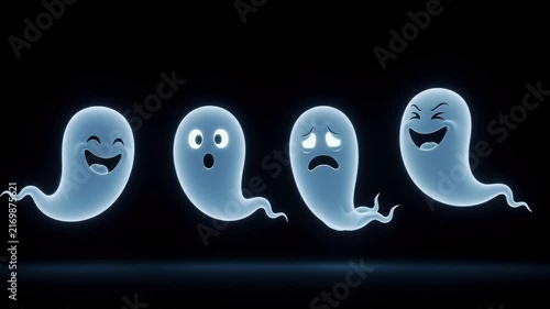 Four cute cartoon ghosts with different expressions