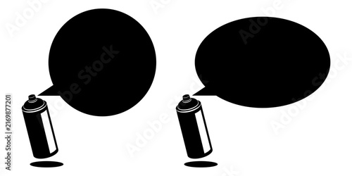 Black silhouettes of spray paint cans emitting round and oval speech clouds set mockup on a white background, ideal for urban street art banners, comic talk frames, and graffiti creative posters.