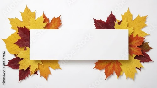 Autumn leaves frame with blank white space isolated on white background
