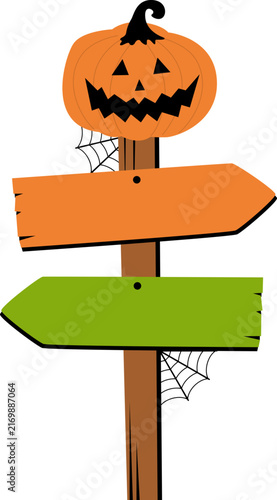 Spooky Halloween Signpost Illustration for Haunted House, Halloween Party, Creepy Directional Sign, October Event, and Seasonal Decoration. Vector Isolated.