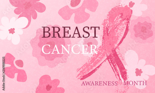 Pink ribbon with flowers