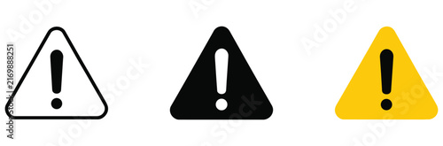 Warning icon. Attention symbol. Danger alert sign. Simple pictogram for hazard, caution, risk, safety, information, notification and system interface design.