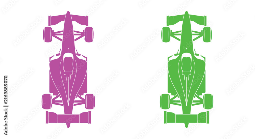Fototapeta premium Formula One Racing Car Silhouettes Magenta And Lime Green