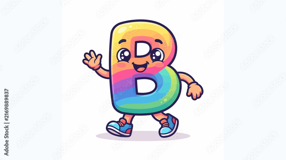 Fototapeta premium Colorful Animated Letter B Character Waving.