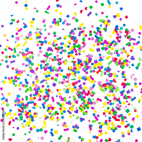 Colorful confetti pieces falling down for a happy celebration party event background