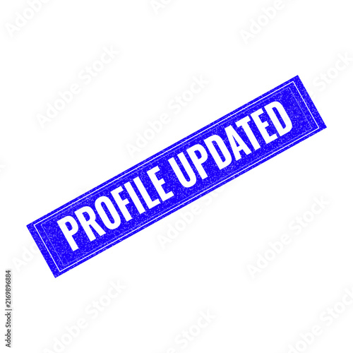 Profile updated badge with purple diagonal stripe and white text isolated on transparent background