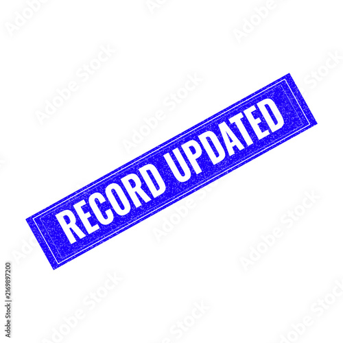 Record updated stamp with bold red diagonal text on blue background isolated on transparent background