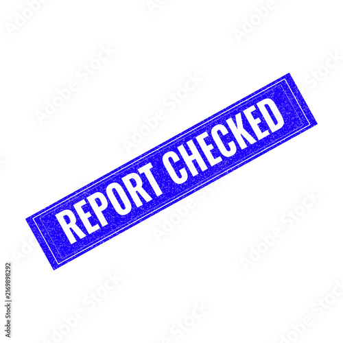 Report checked confirmation badge with blue background isolated on transparent background