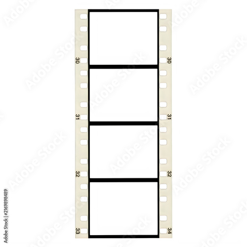 Old vintage film strip with four empty frames for photo slides