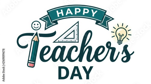 Happy Teachers Day badge with education themed typography