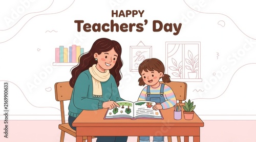 Teacher Helping Children Illustration