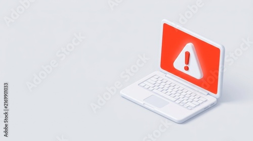 Laptop with warning symbol for cybersecurity and data protection