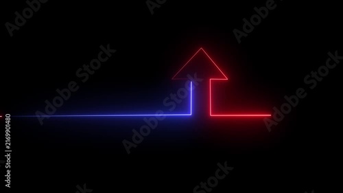 The neon shine up arrow glows brightly in vibrant shades of green and yellow. Its sleek design exudes energy, symbolizing upward movement 4k video..