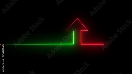 The neon shine up arrow glows brightly in vibrant shades of green and yellow. Its sleek design exudes energy, symbolizing upward movement 4k video..