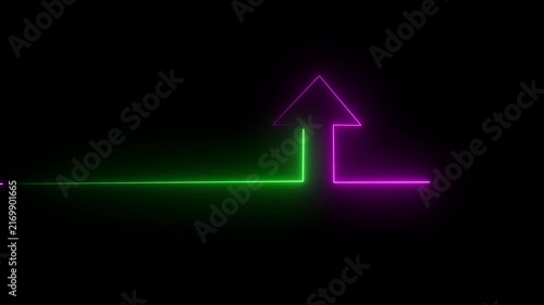 The neon shine up arrow glows brightly in vibrant shades of green and yellow. Its sleek design exudes energy, symbolizing upward movement 4k video..