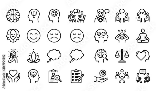 Bild auf Leinwand Psychology and mental health editable stroke line icon set featuring therapy cou