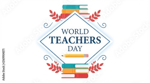 World Teachers Day greeting with books and educational symbols