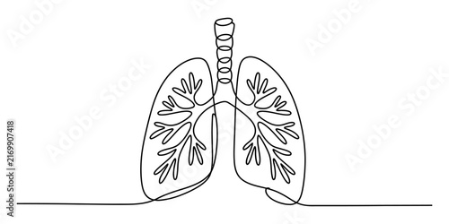 Принти на полотні Continuous single line drawing of human lungs showing internal bronchial structu