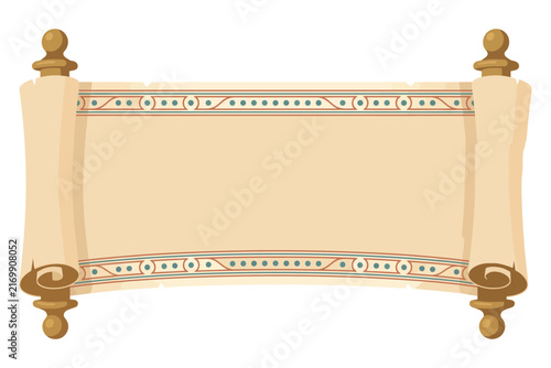 Ancient Scroll with Ornamental Border unfurled on white background vector silhouette for historical design