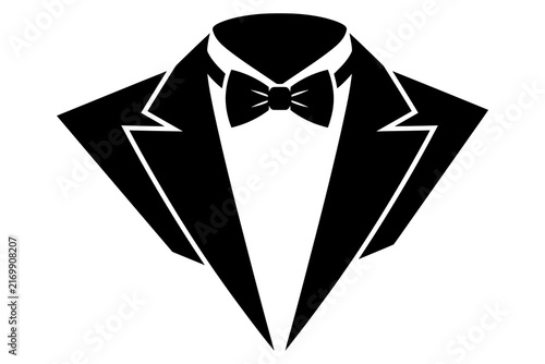 Formal tuxedo collar with bow tie vector silhouette against white background for formal events