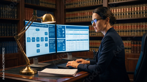 Compliance officer reviewing international cryptocurrency transaction audit trails