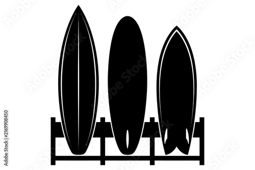 Surfboards on Rack during Sunny Day Vector Silhouette for Beach Recreation Concept