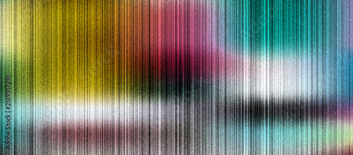 A vibrant abstract artwork featuring colorful vertical lines and blurred shapes