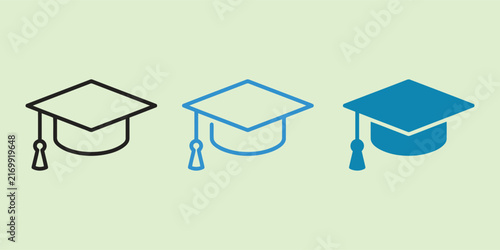 Graduation cap icons in flat and line