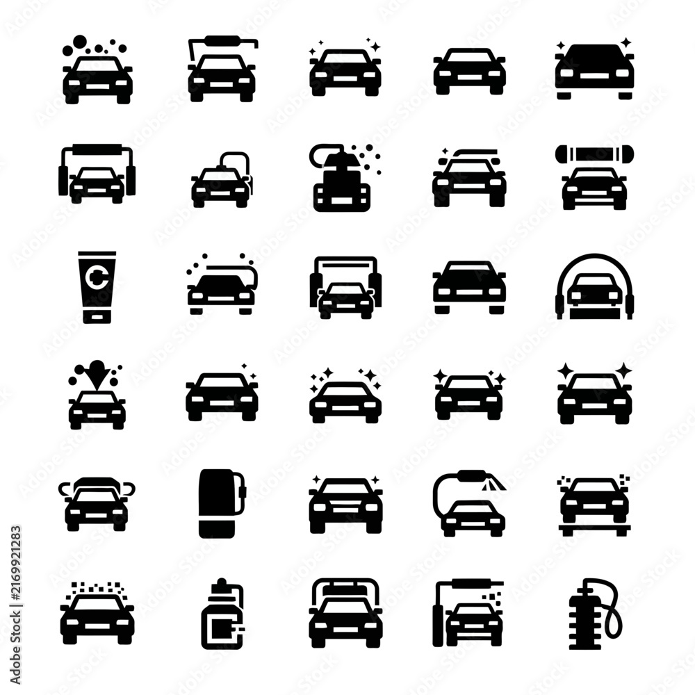 Obraz premium Car Wash Icons Set: Cleaning, Service, Automotive, Vehicle Care, Auto Detailing