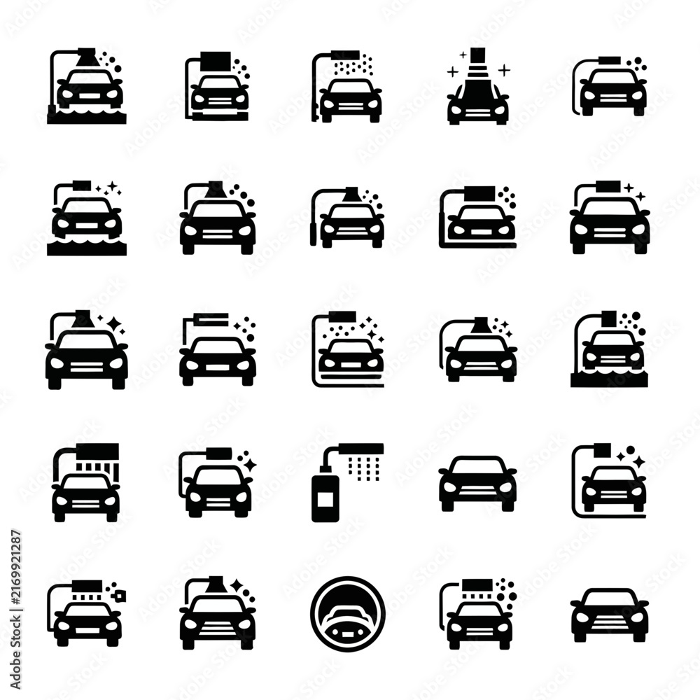 Obraz premium Car Wash Icons Set: Modern Service Symbols for Automotive Cleaning and Maintenance