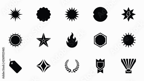 Collection of stylized abstract symbols with Set bold geometric symbols icons arranged organized grid pattern design use symbolillustration