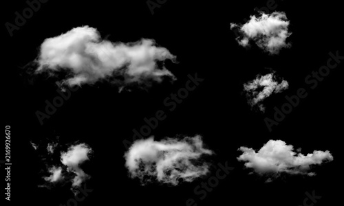 Принти на полотні Set of fluffy white clouds isolated on black background for sky overlay and desi