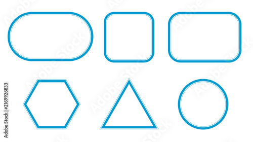 Fotografie Blue line frame set geometry shape label border simple badge tag circle oval PNG
