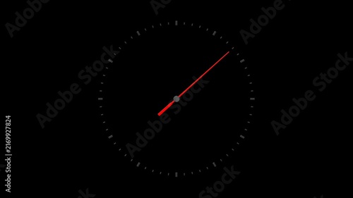 60-second rotating clock hand animation on alpha channel black background.