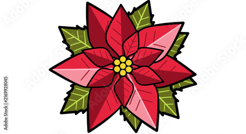 Vibrant Red Poinsettia Flower Illustration for Christmas.