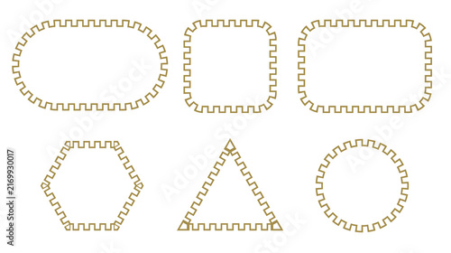 Gold Greek key frame set geometry shape label border pattern badge tag circle PNG illustration