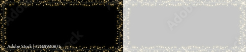 Christmas lights rectangular frame border overlay. Christmas Glowing warm golden LED string garland isolated on transparent background. String Lights with Warm Glowing. PNG Holiday illumination