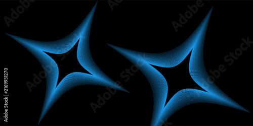 Abstract glowing blue halftone dot star sparkle vector illustration, dark black technology background with copy space for digital cyber security presentation slide, AI tech banner, and header design