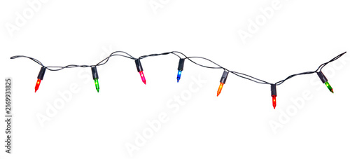 String of Christmas lights isolated on transparent background.
