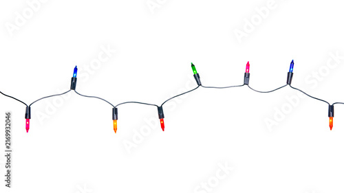 String of Christmas lights isolated on transparent background.