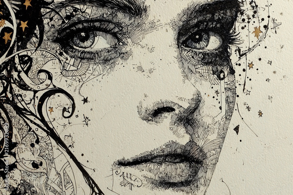 Obraz premium Stunning Black and White Portrait Revealing Intricate Details and Emotions Generative AI