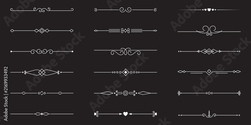 Vintage decorative dividers and ornamental line borders, set of 18 elegant filigree vector elements, classic flourishes for wedding invitations.