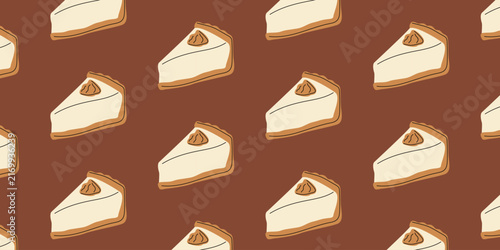 Hand Drawn Cheesecake Pattern with Cute Cake Slices, Sweet Bakery Dessert Background
