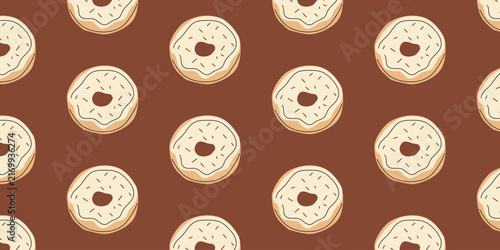 Hand Drawn Glazed Donut Pattern with Sprinkles, Cute Sweet Bakery Dessert Background
