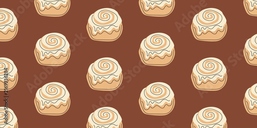 Hand Drawn Cinnamon Roll Pattern with Cream Icing, Cute Sweet Bakery Pastry Background