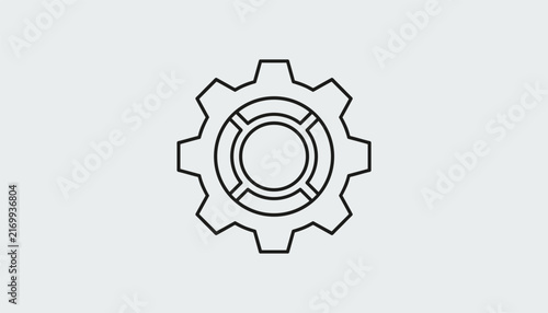 Industrial gear black outline icon representing settings options engineering design isolated on a grey background.