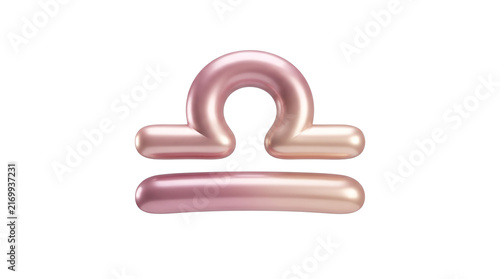 Glossy Libra zodiac symbol with balanced flowing curves and elegant rose, mauve and champagne gradients, isolated on white background.