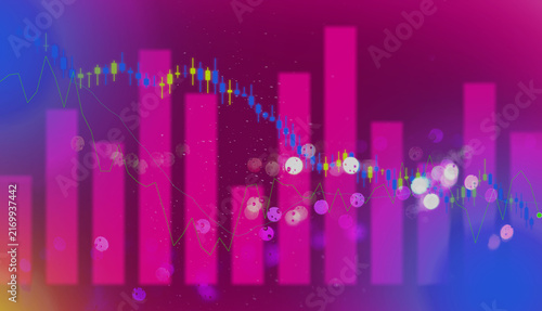 Принти на полотні Abstract financial trading background featuring vibrant pink bar charts and fluctuating trend lines for modern economic data visualization concept
