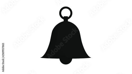 A minimalist black bell icon with a clear outline stands starkly against a pure white background, symbolizing notifications, alarms, or important alerts in digital interfaces and applications.