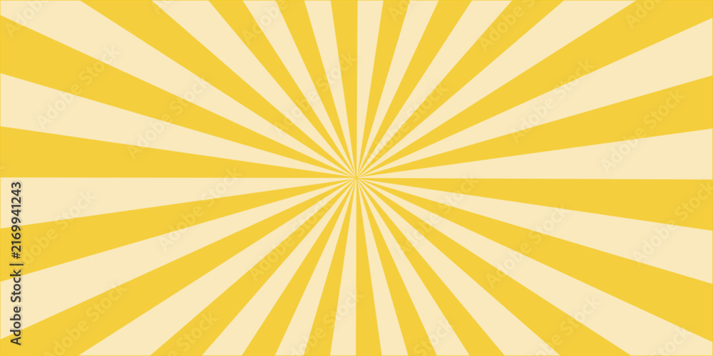 Fototapeta premium A sunburst graphic design with radiating yellow and cream stripes evokes a retro vibe and energetic mood.
